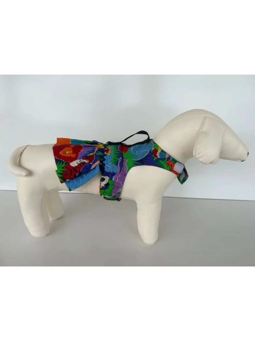 Handmade Small Dog Adjustable Dress Outfit w Harness Colorful Jungle Print